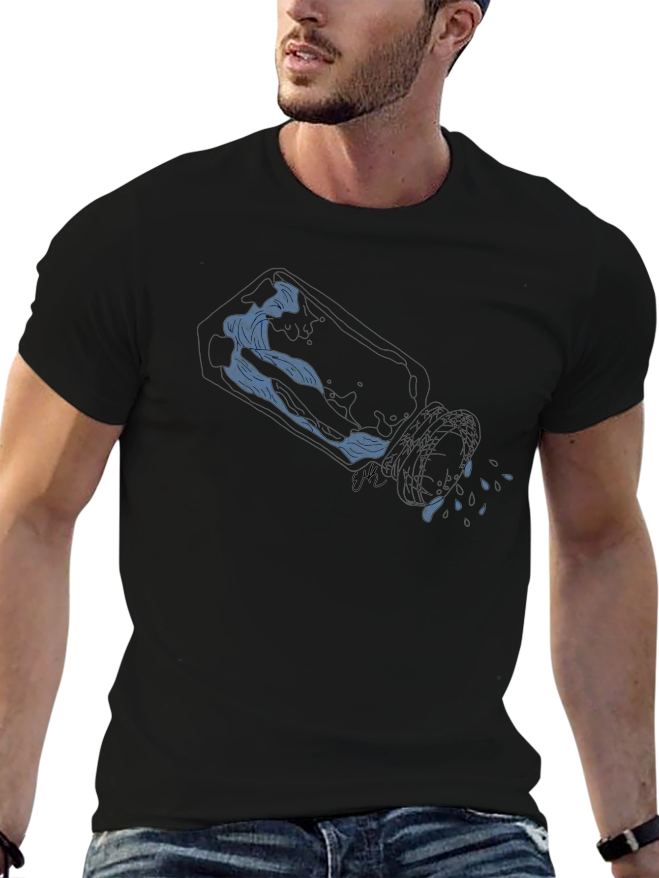 Blue Wave Graphic Black T-Shirt