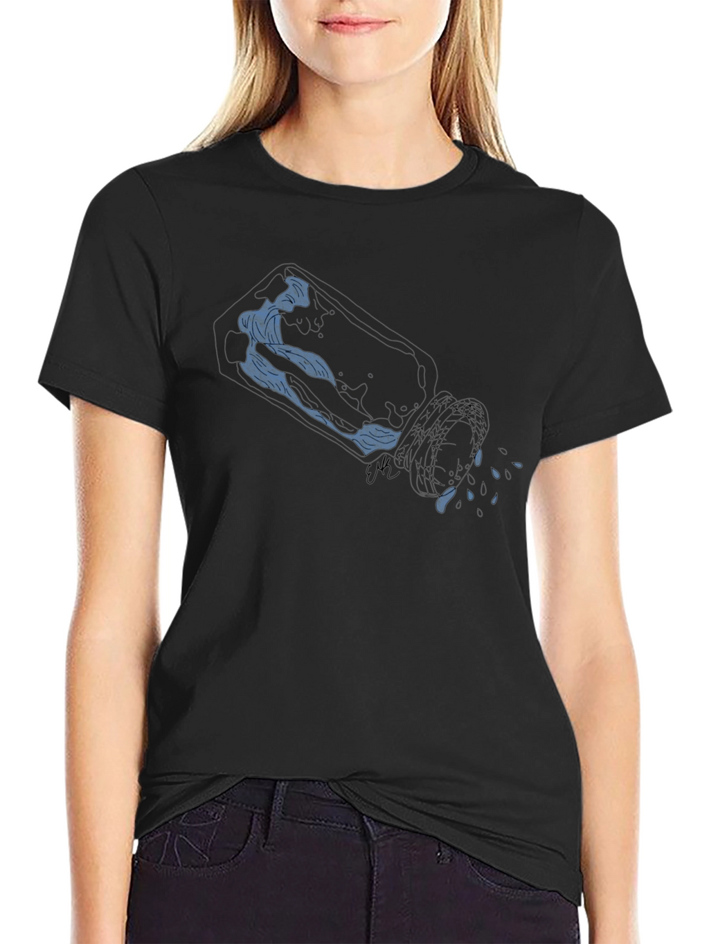 Blue Wave Graphic Black T-Shirt