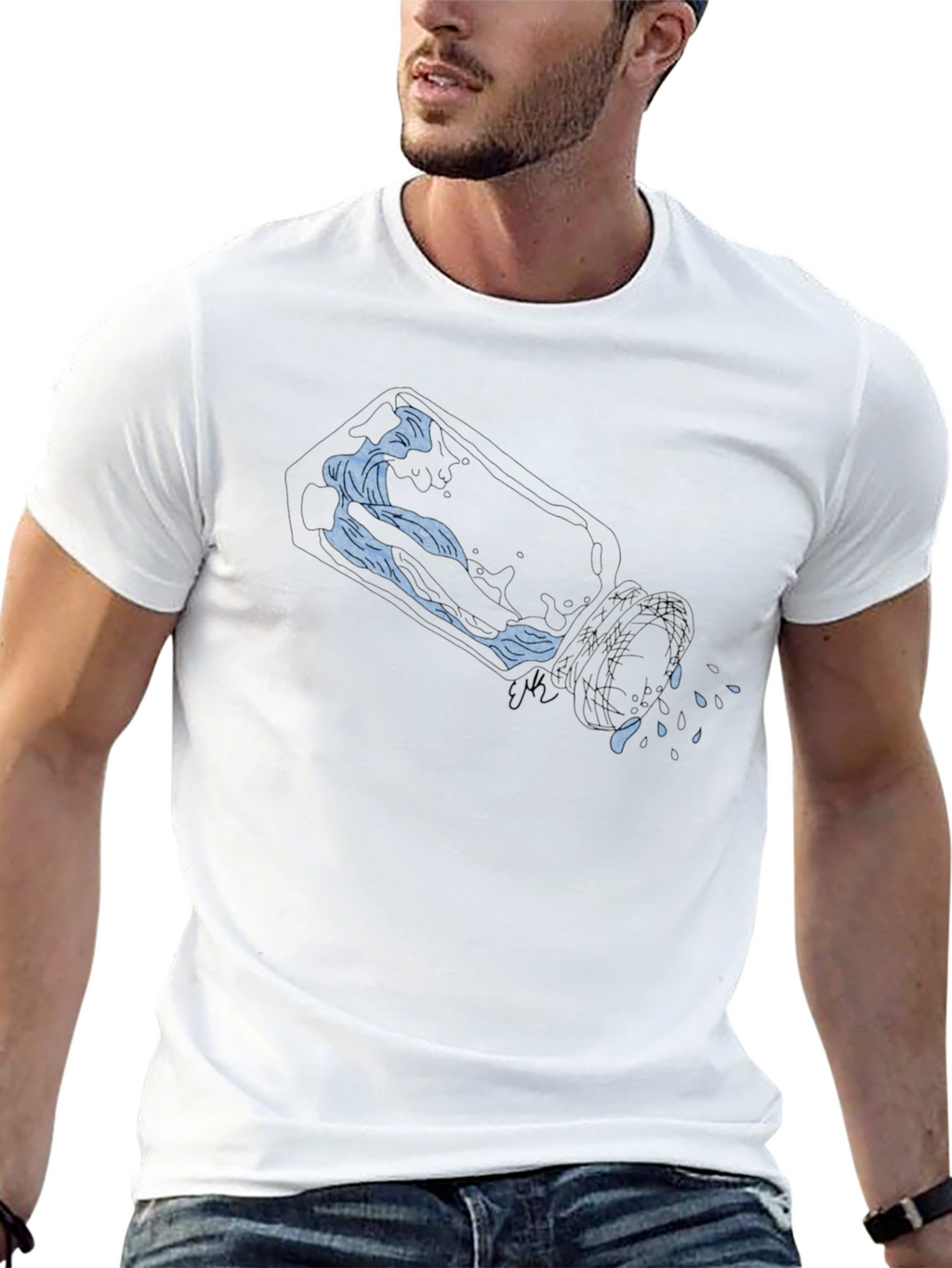 Blue Wave Graphic Black T-Shirt