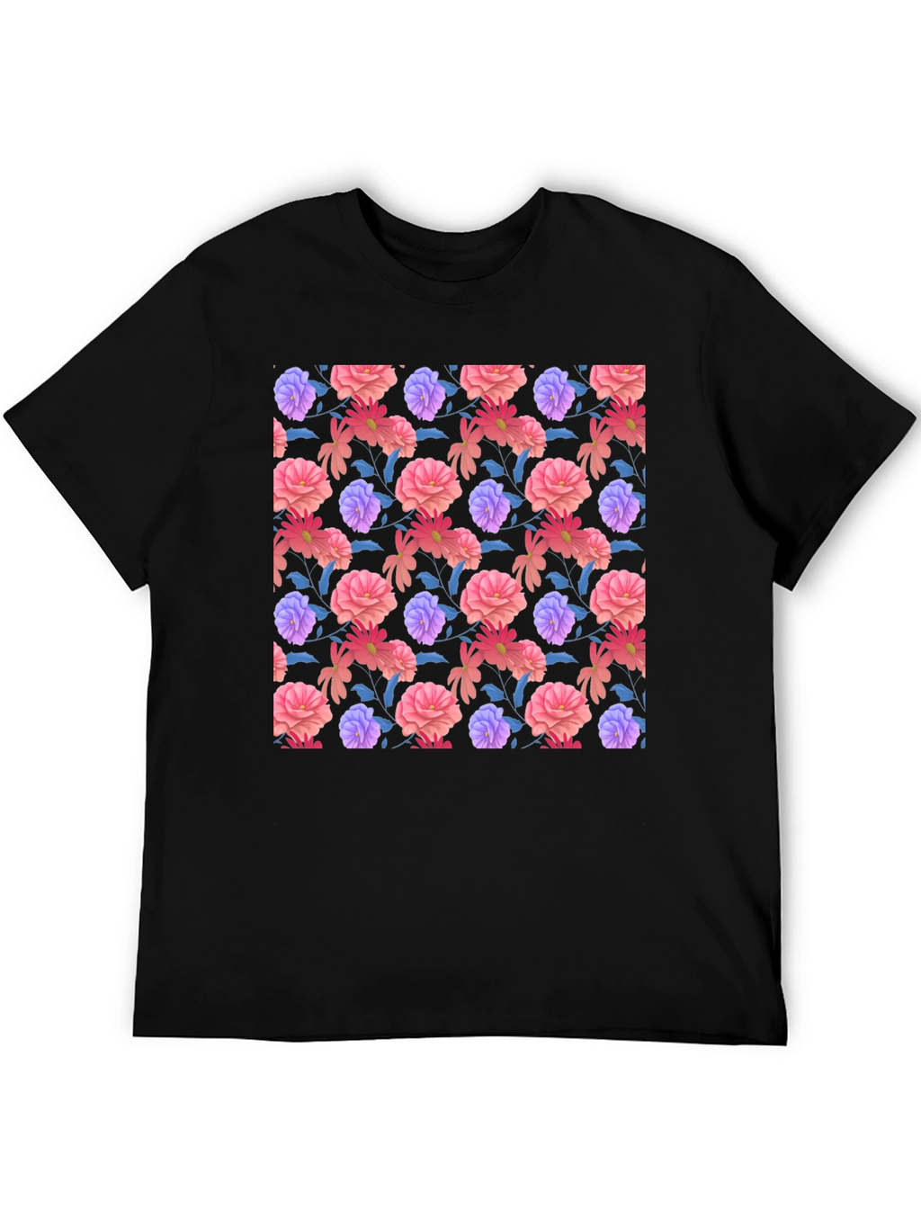 Floral Print Black T-Shirt - Stylish Casual Wear