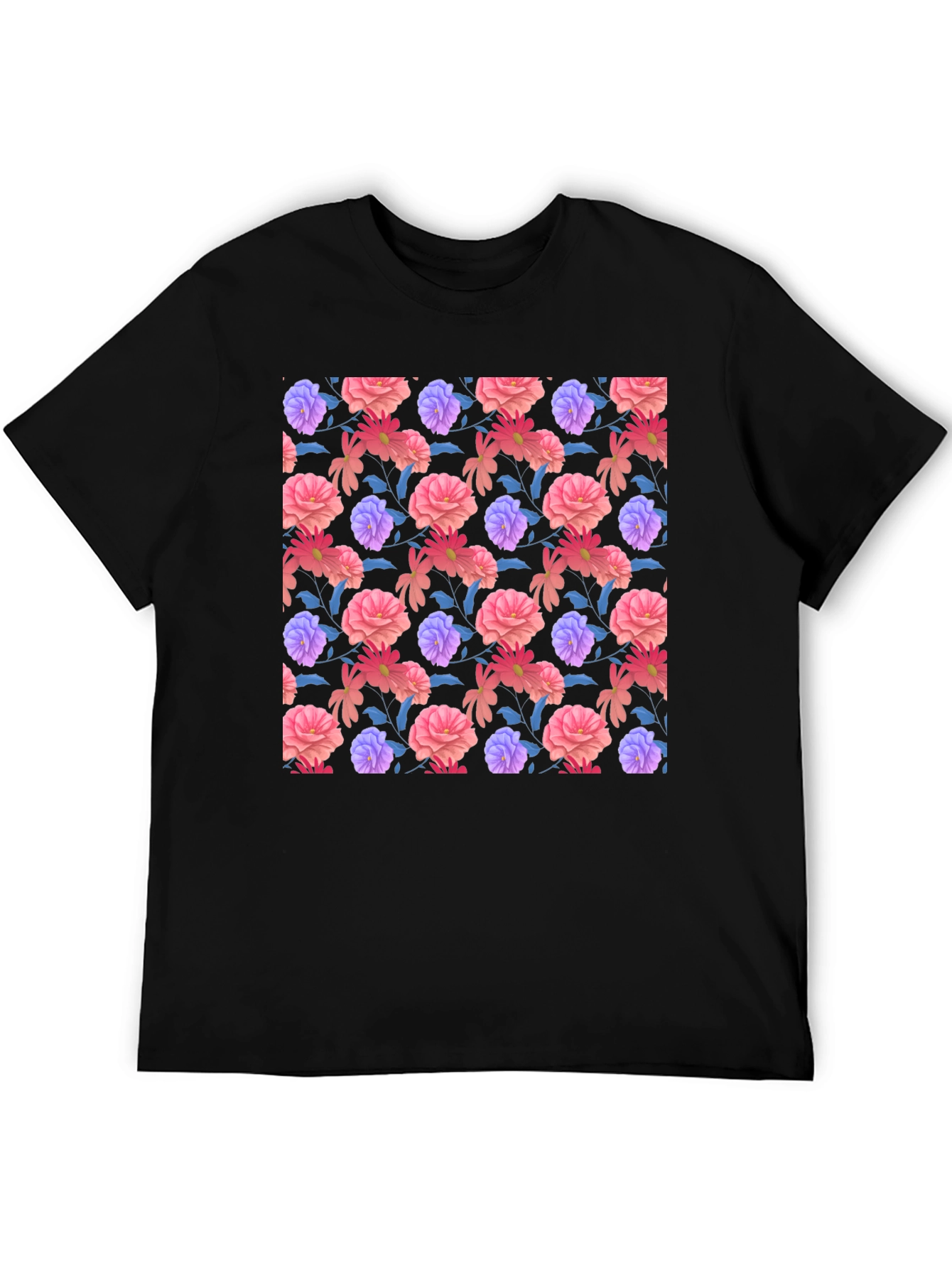 Floral Print Black T-Shirt - Stylish Casual Wear