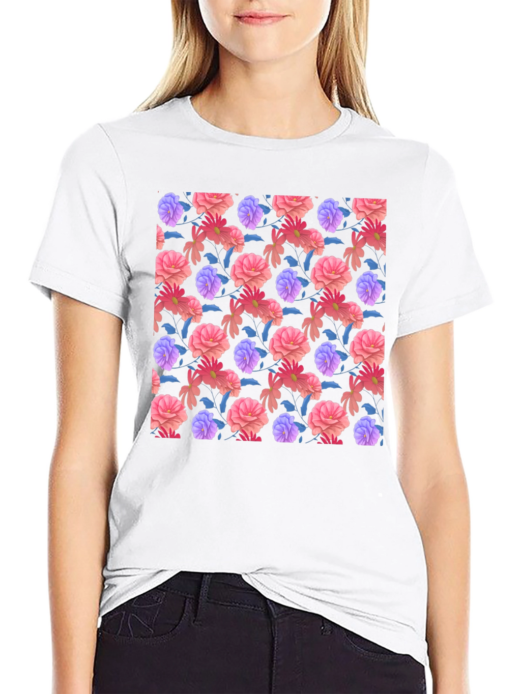 Floral Print Black T-Shirt - Stylish Casual Wear