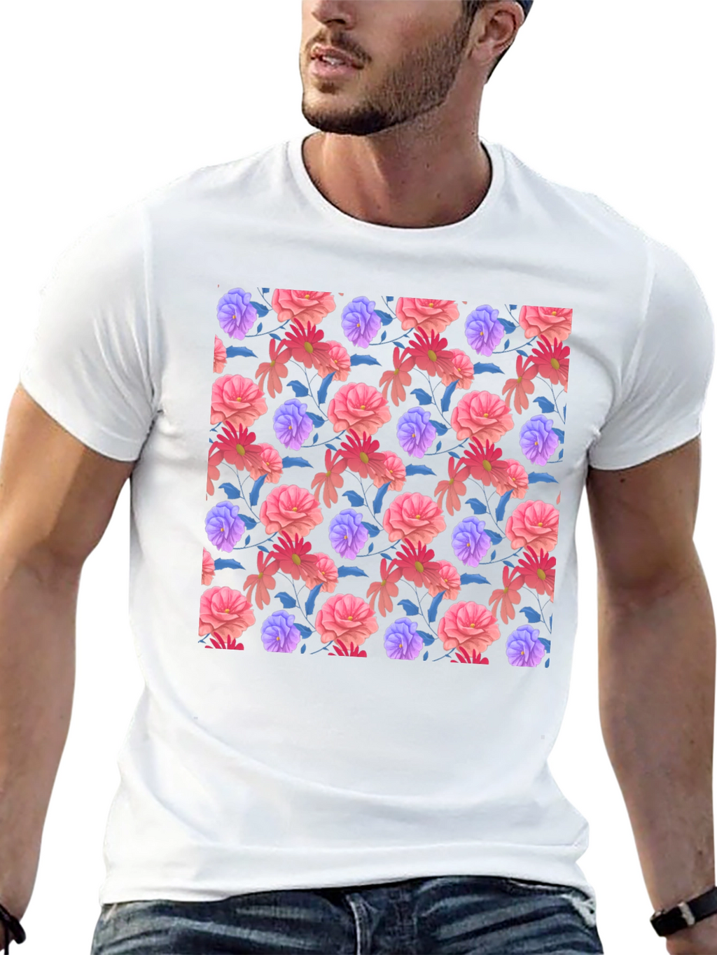 Floral Print Black T-Shirt - Stylish Casual Wear