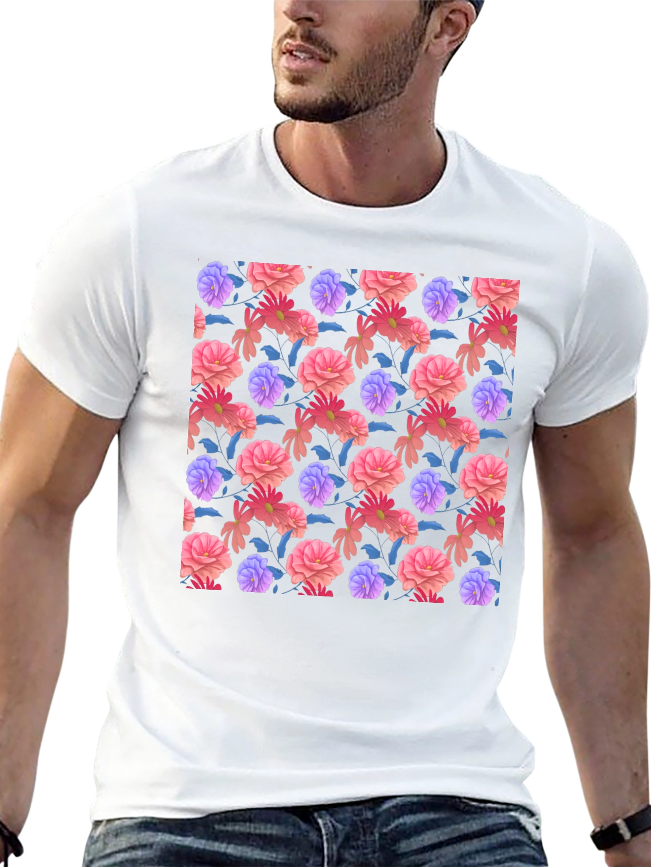 Floral Print Black T-Shirt - Stylish Casual Wear