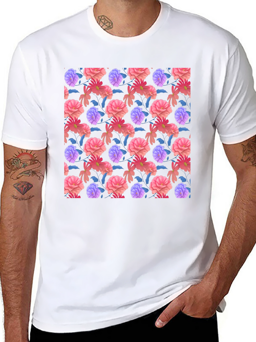 Floral Print Black T-Shirt - Stylish Casual Wear