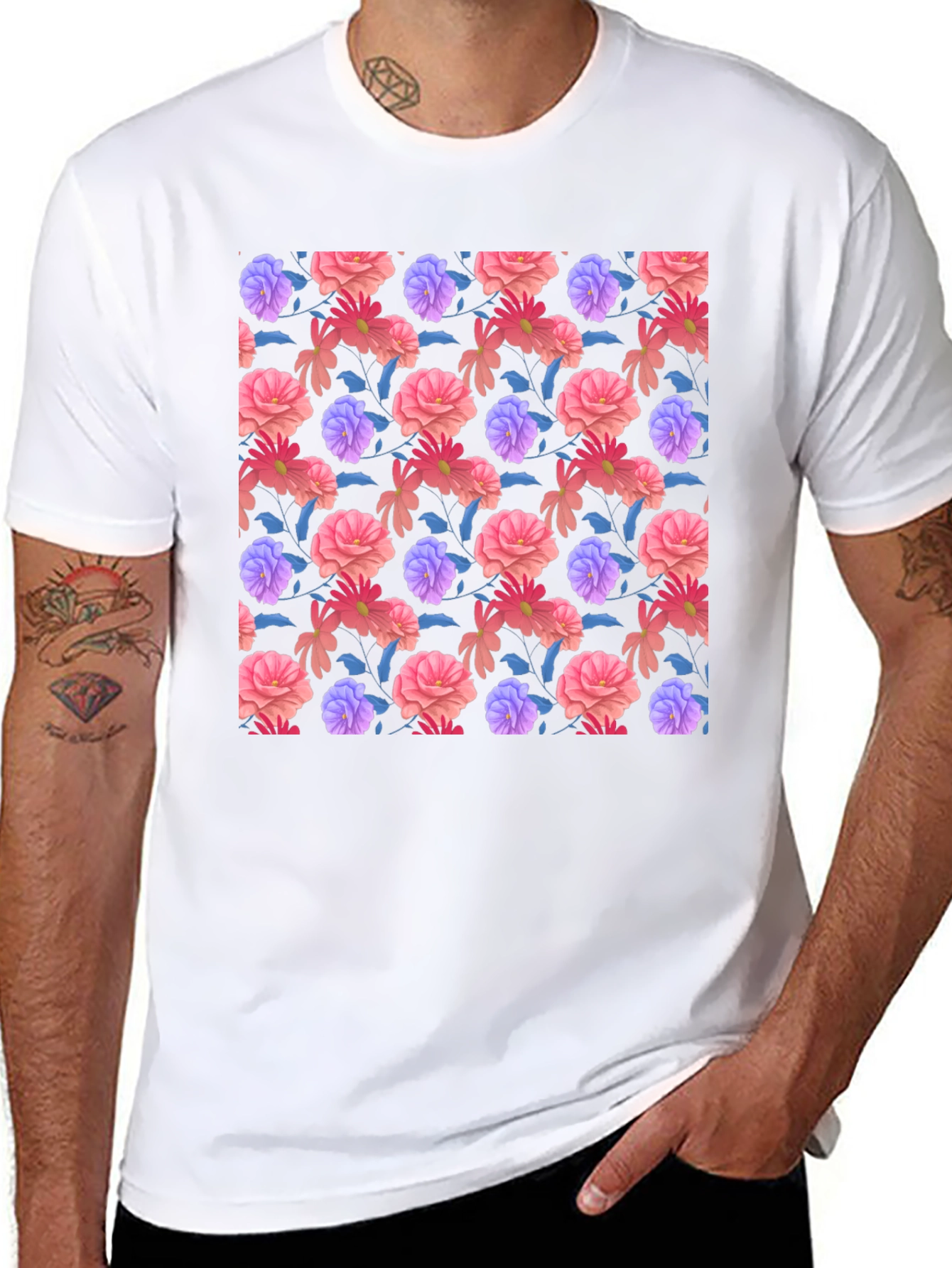 Floral Print Black T-Shirt - Stylish Casual Wear