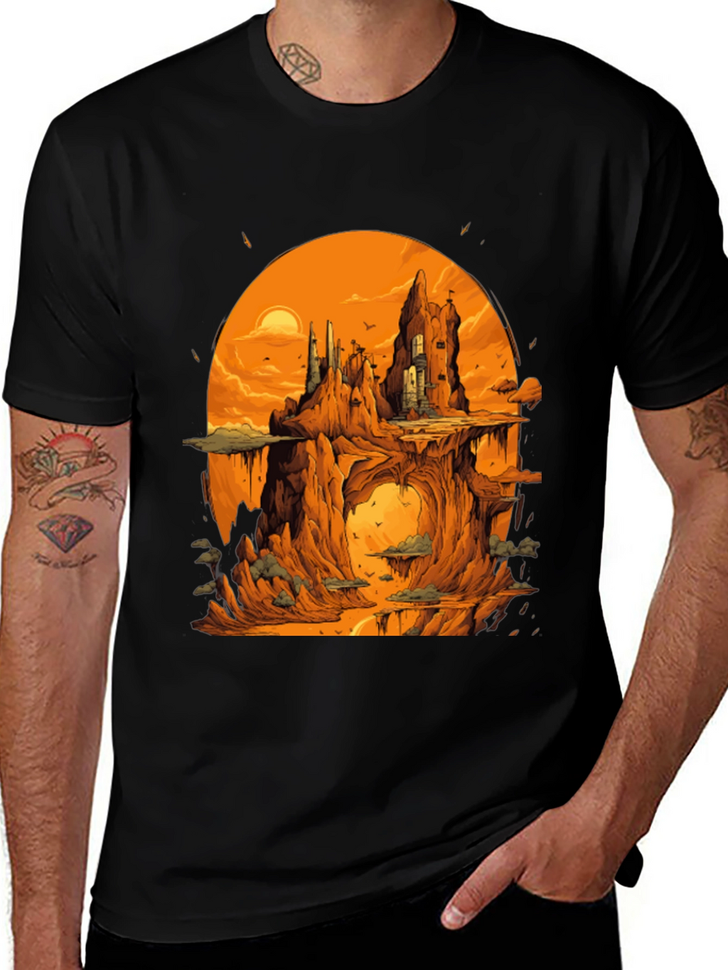 Fantasy Landscape Black Graphic Tee