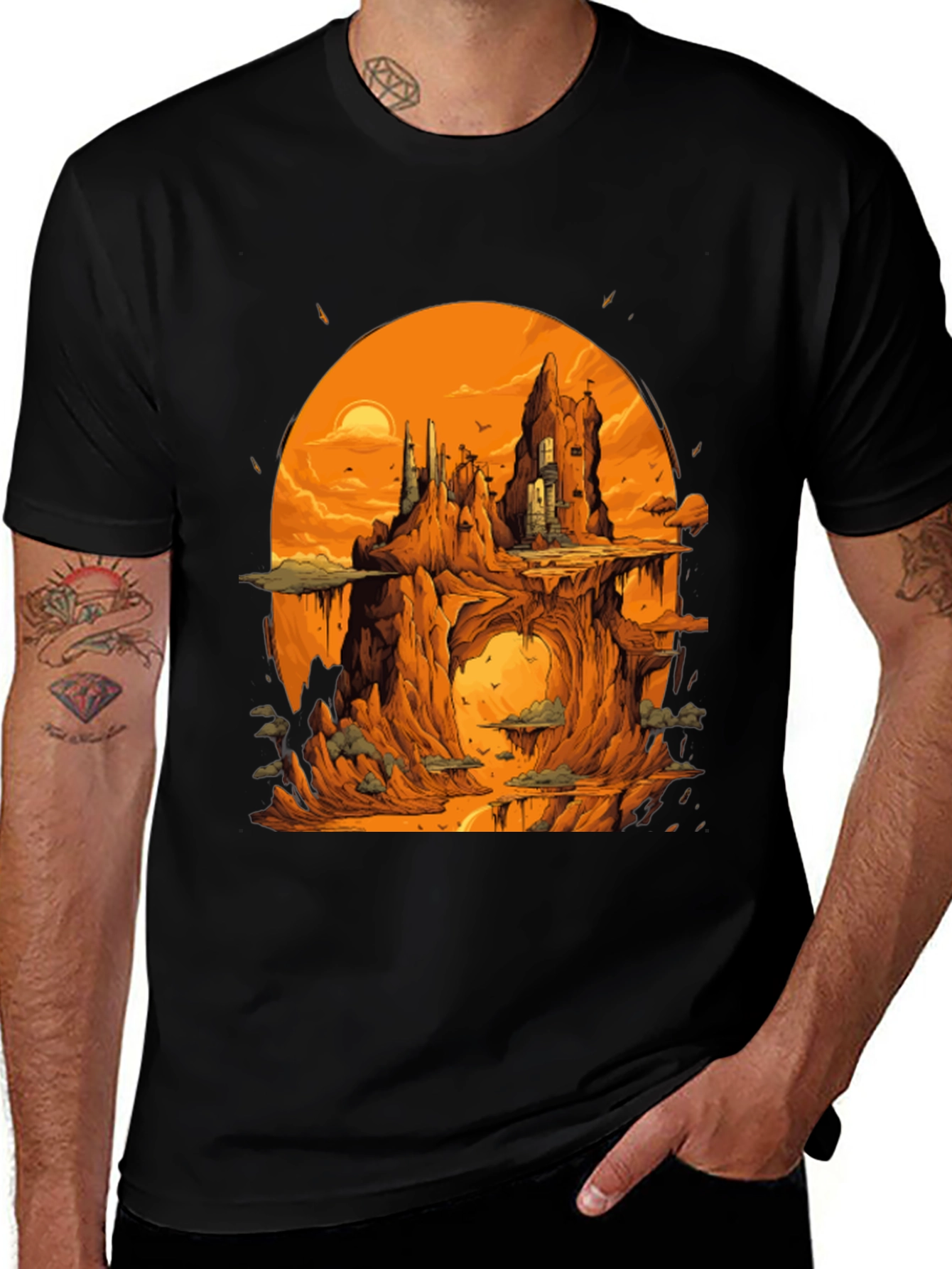 Fantasy Landscape Black Graphic Tee