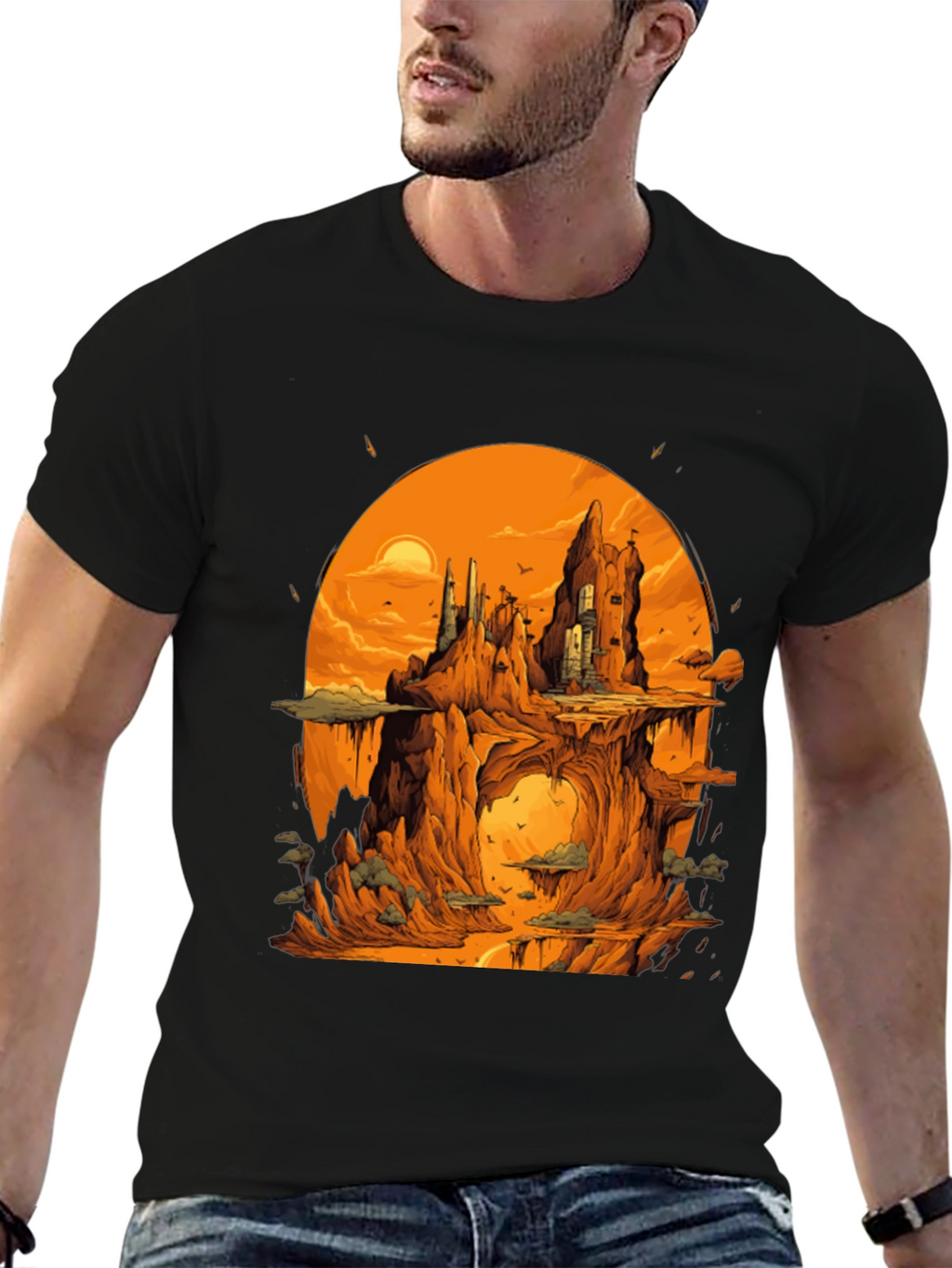 Fantasy Landscape Black Graphic Tee