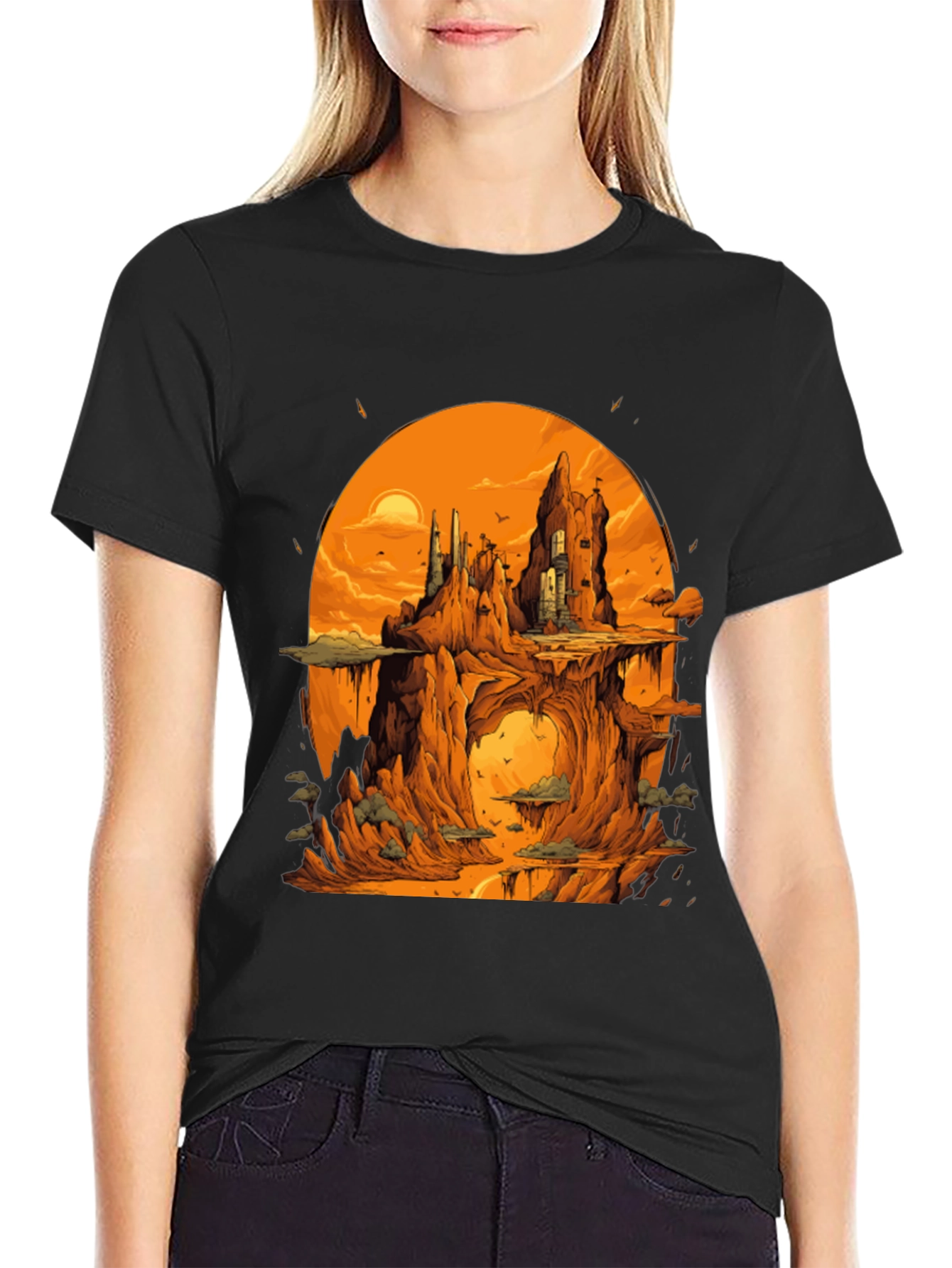 Fantasy Landscape Black Graphic Tee