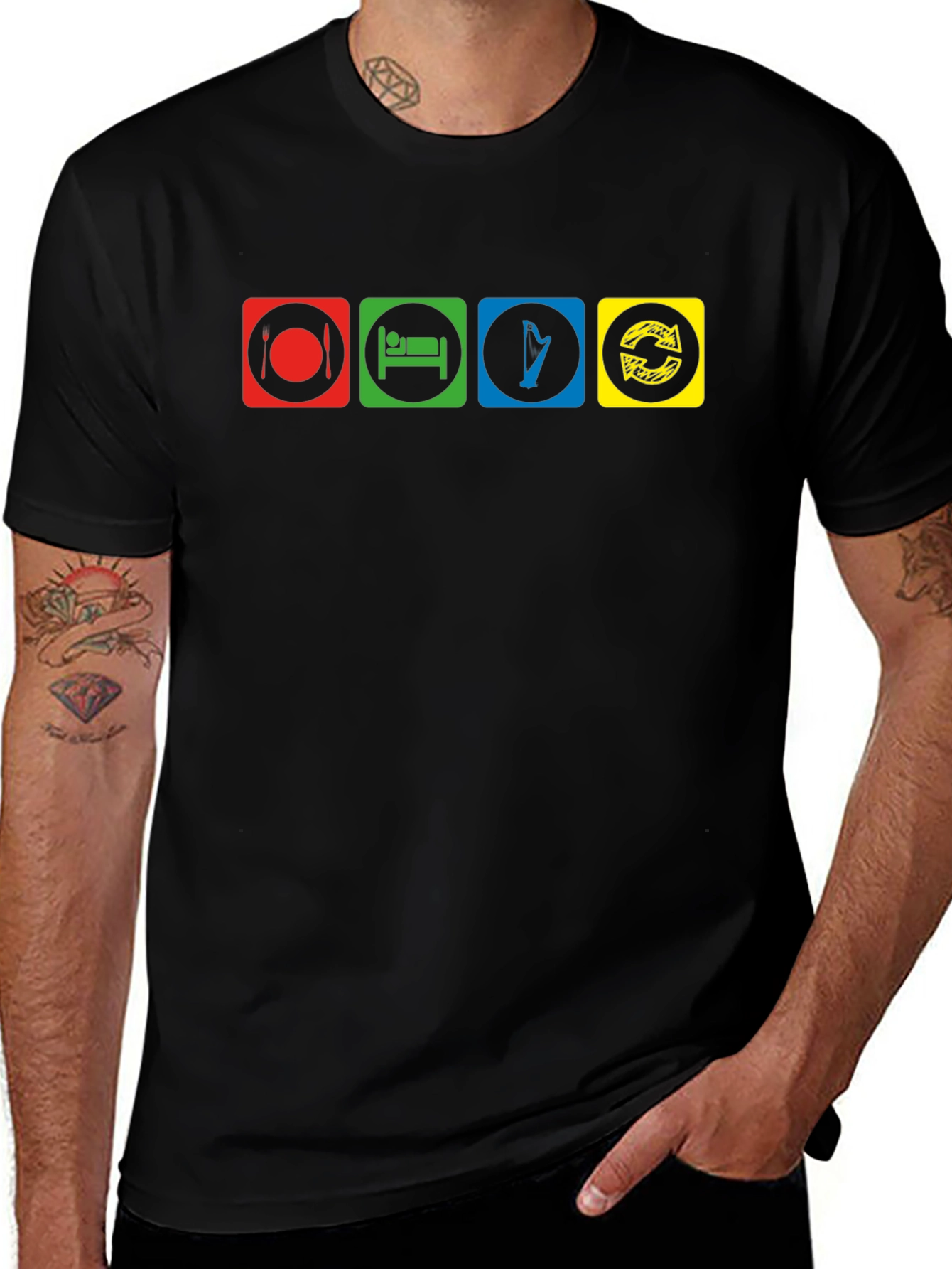 Eat Sleep Harp Repeat Black T-Shirt