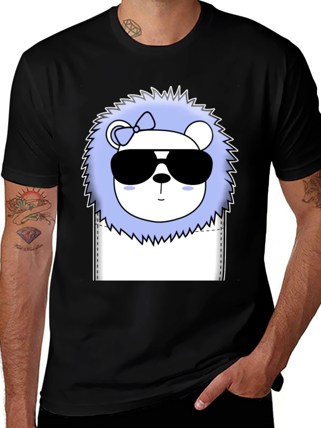 Cool Cartoon Lion Graphic Tee - Black Cotton T-Shirt