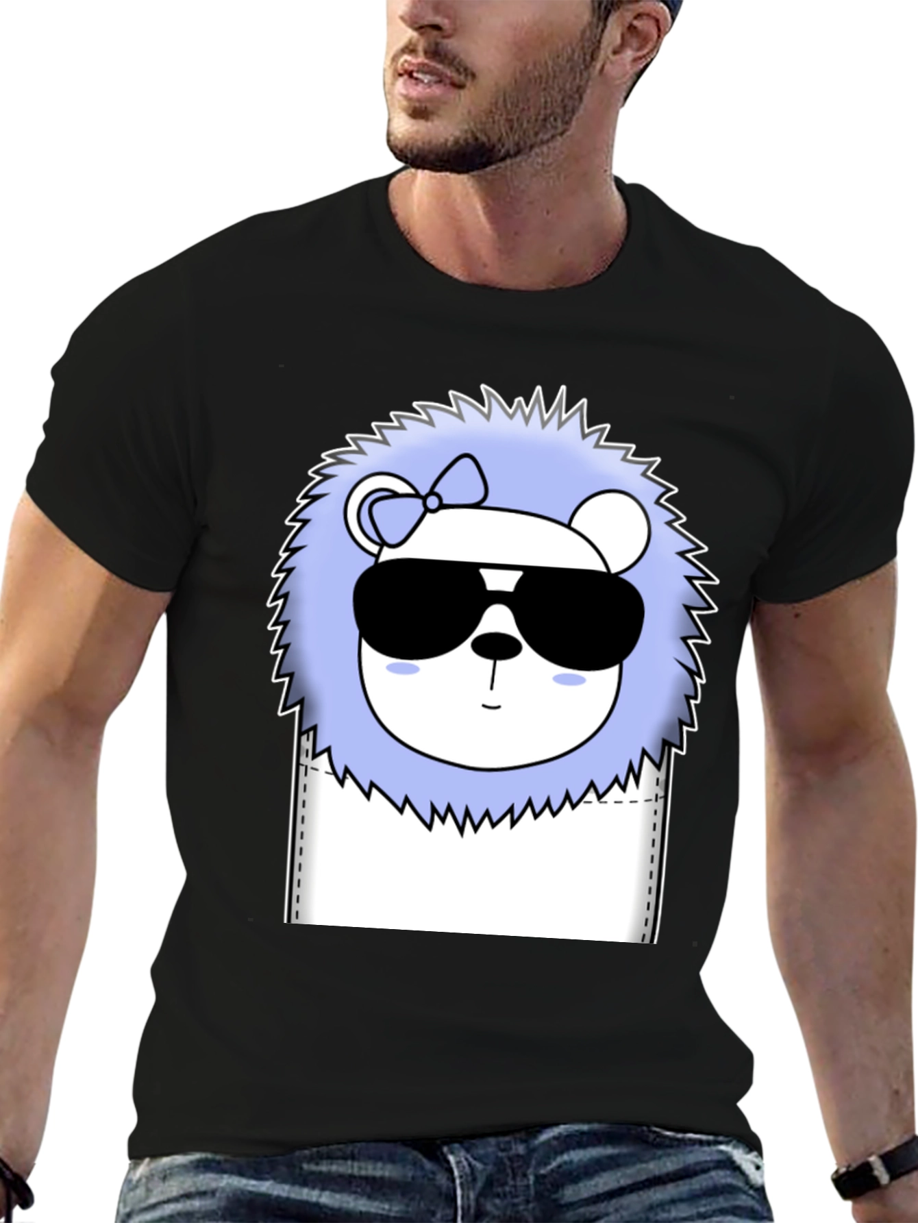 Cool Cartoon Lion Graphic Tee - Black Cotton T-Shirt