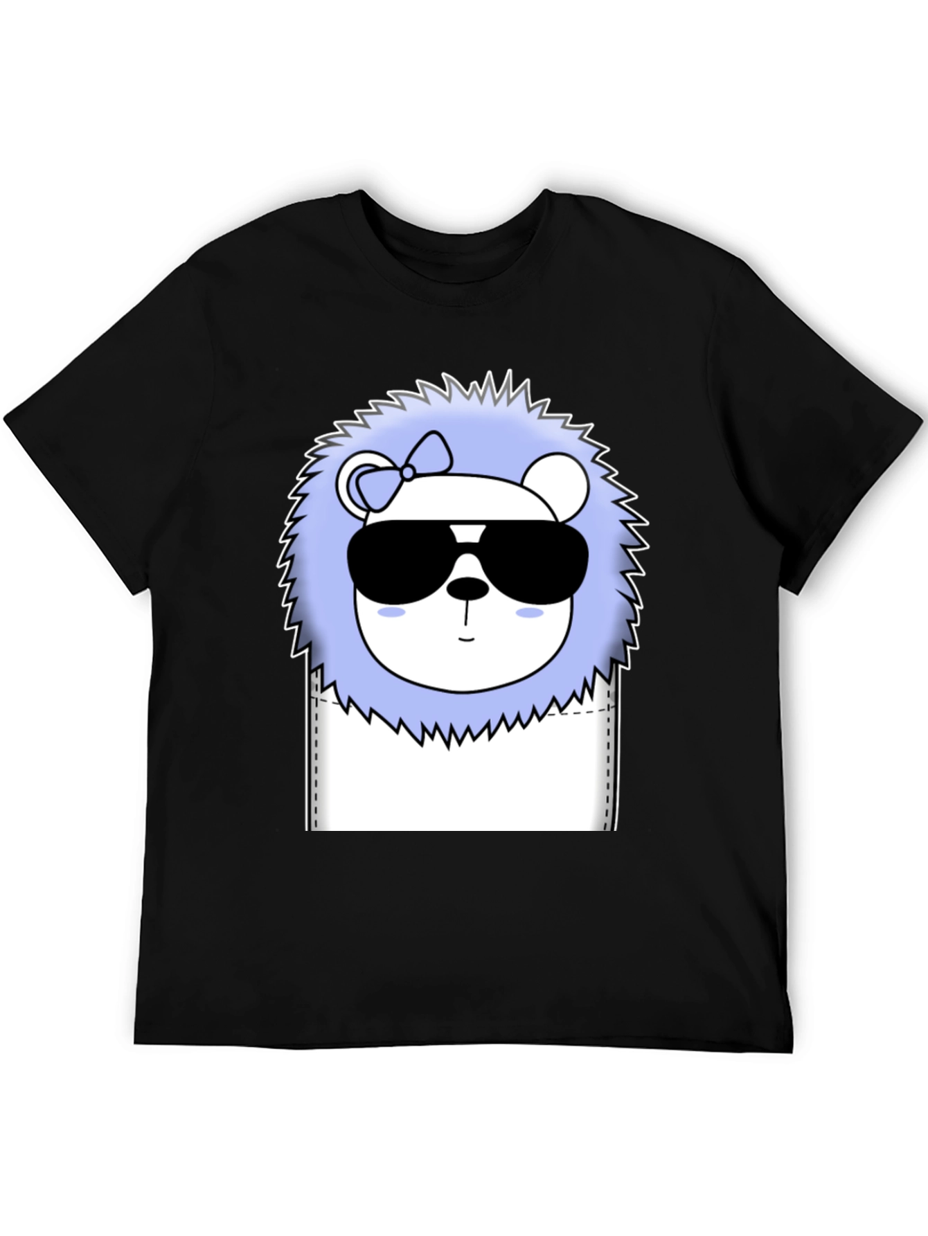 Cool Cartoon Lion Graphic Tee - Black Cotton T-Shirt