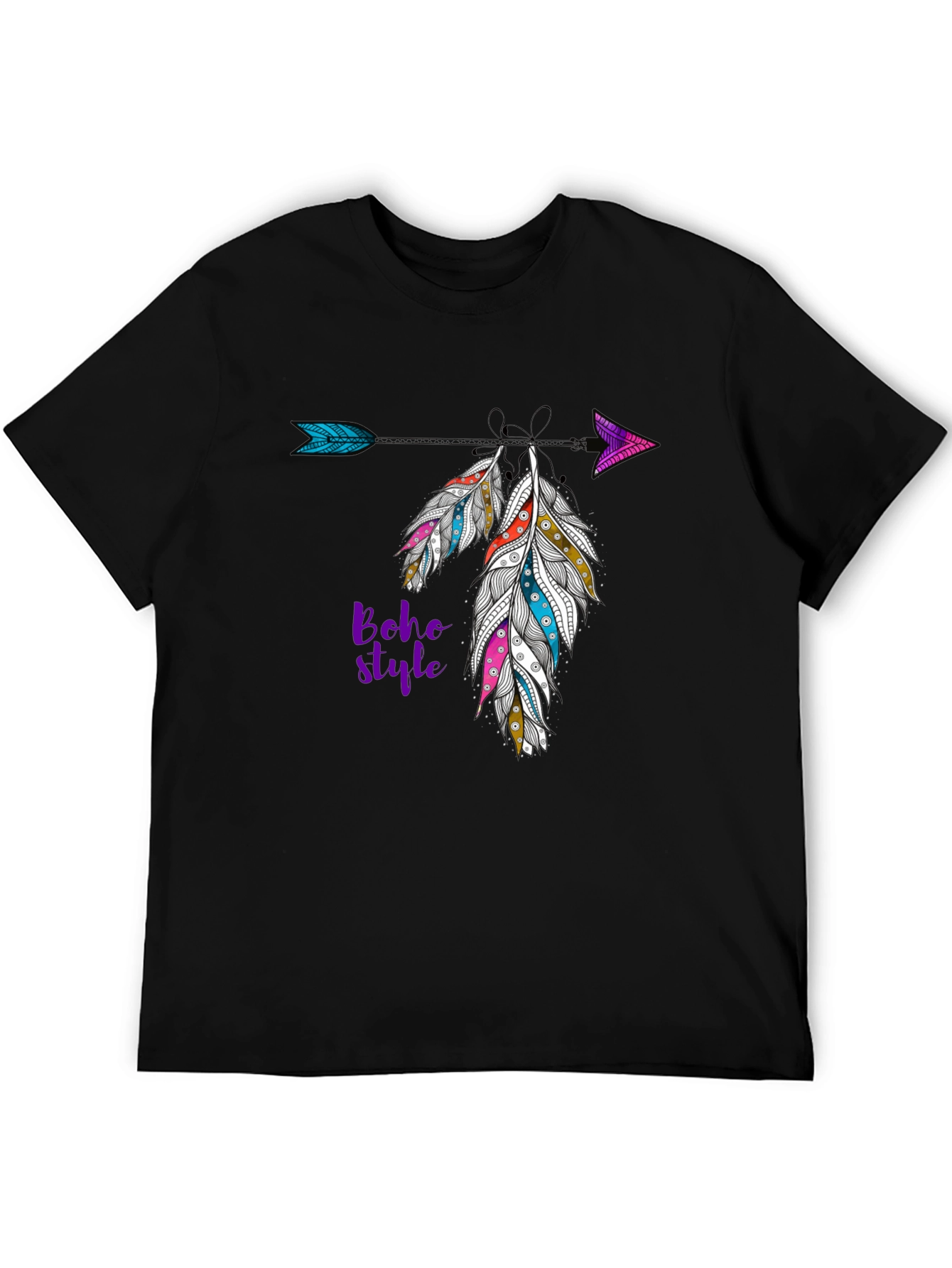 Boho Style Feather Arrow Black T-Shirt