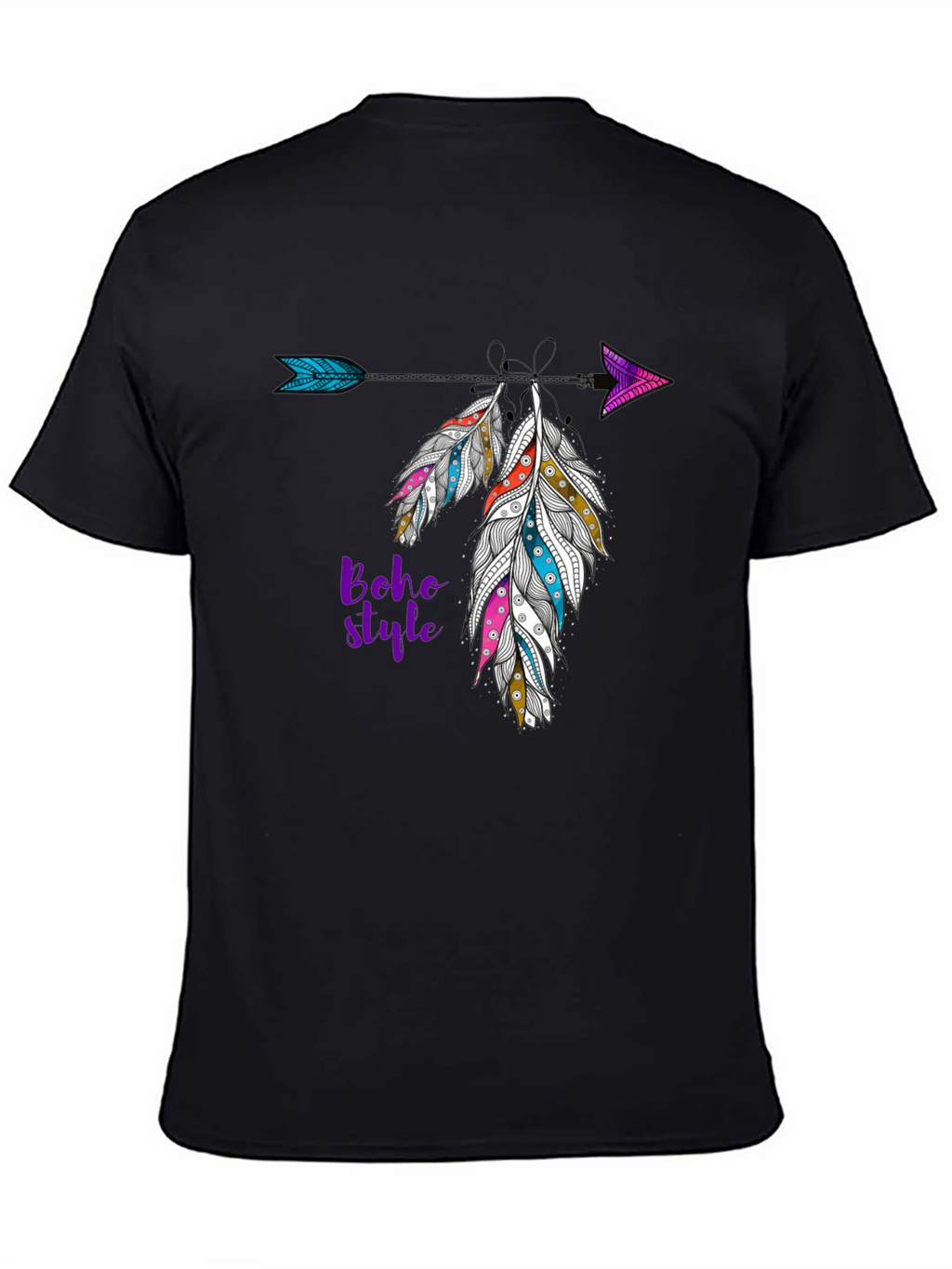 Boho Style Feather Arrow Black T-Shirt