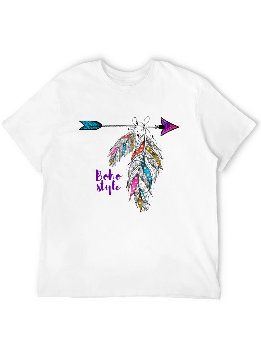 Boho Style Feather Arrow Black T-Shirt