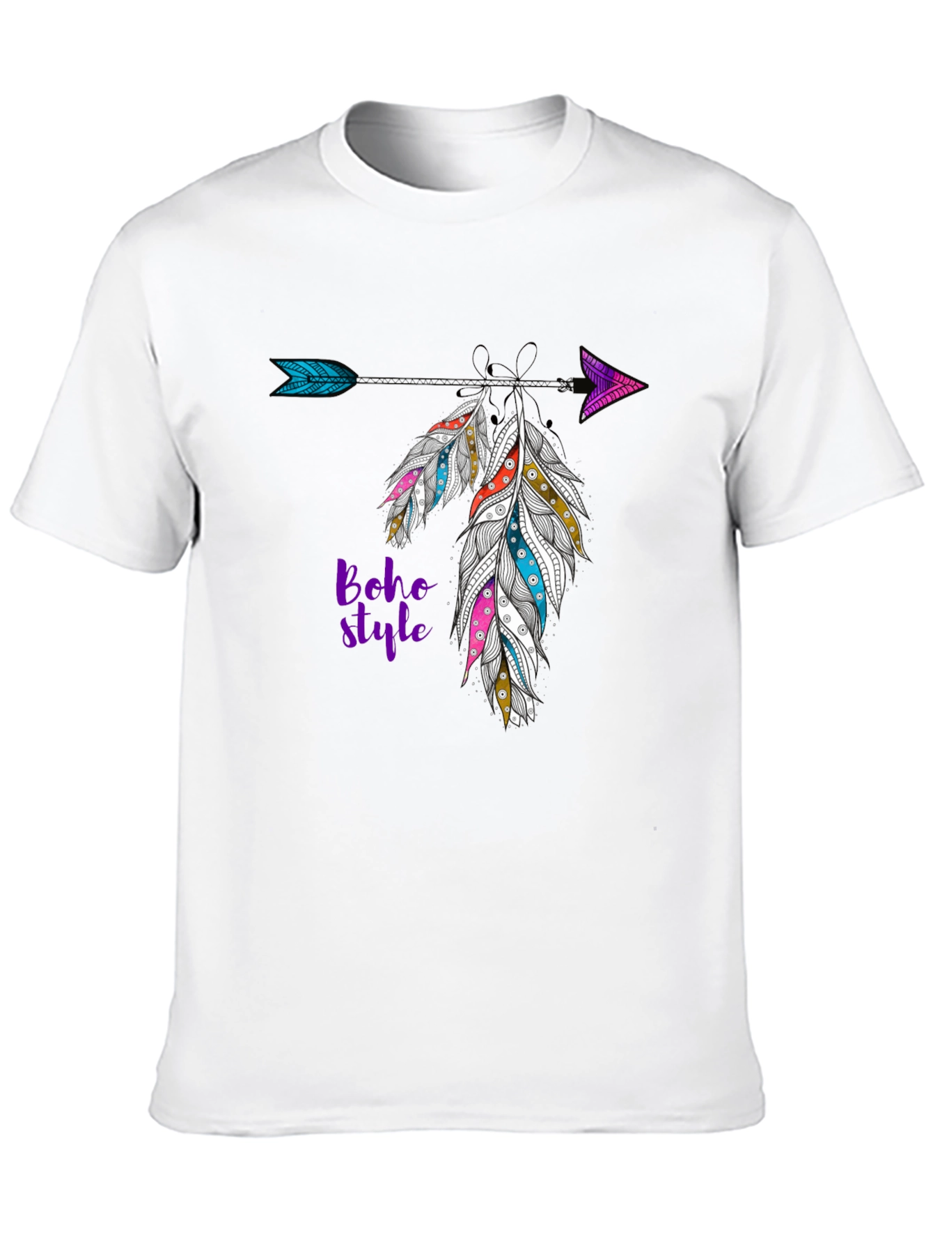 Boho Style Feather Arrow Black T-Shirt