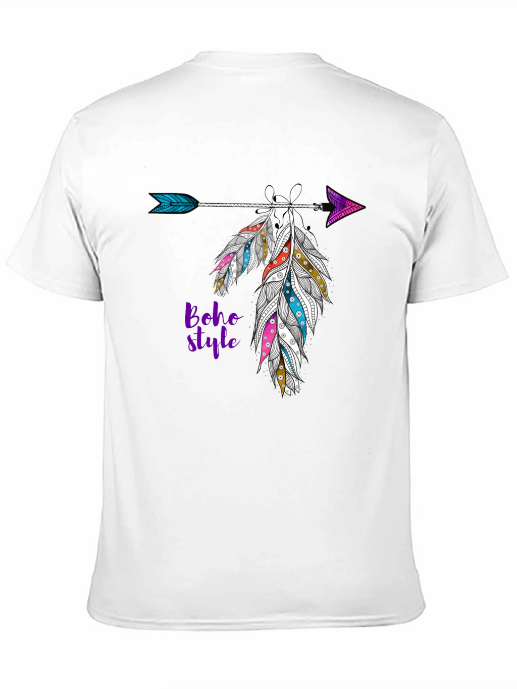 Boho Style Feather Arrow Black T-Shirt
