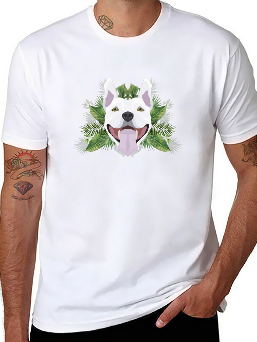 Pitbull Dog Head Graphic Tee - Cool Tropical Design