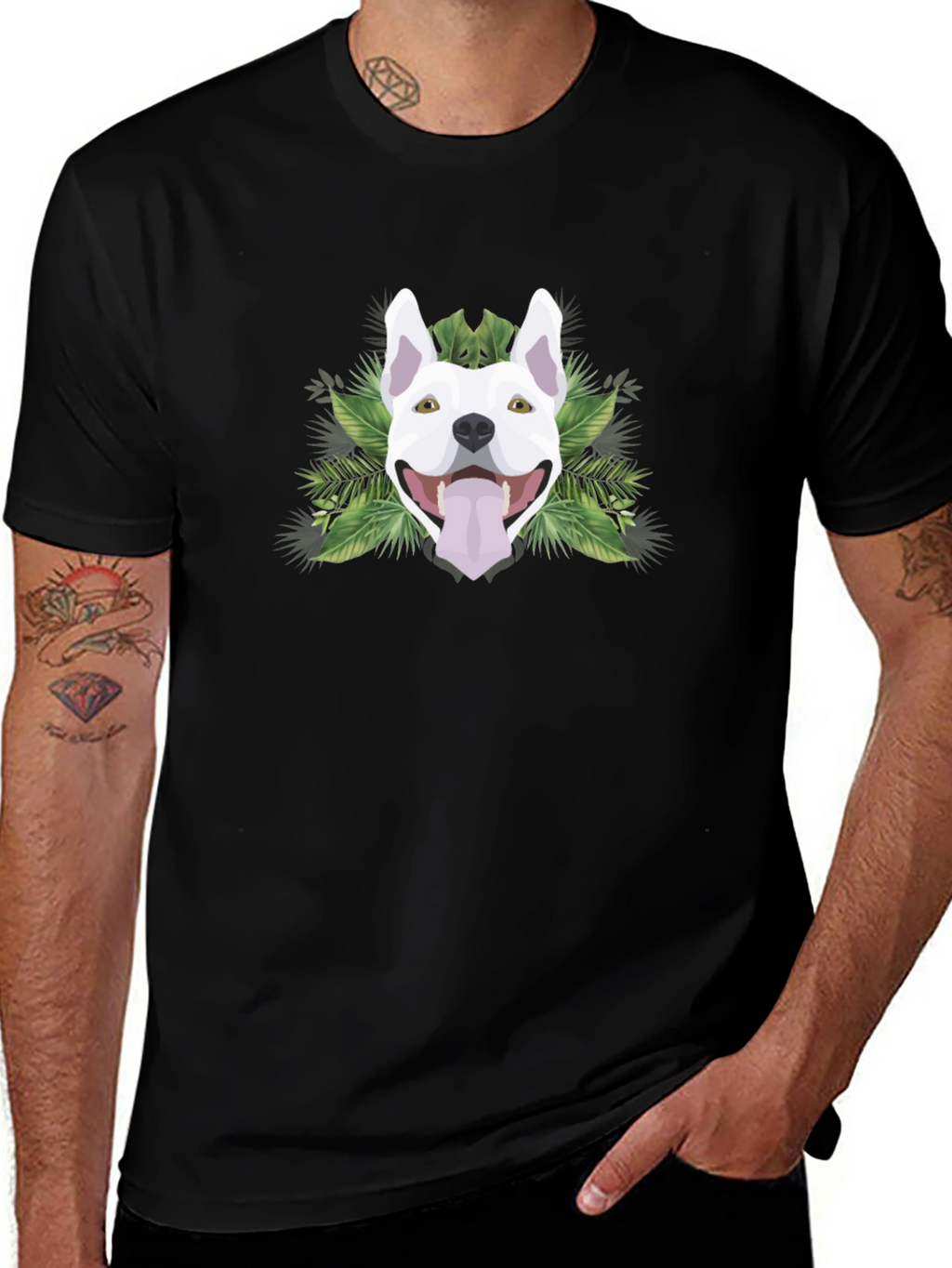 Pitbull Dog Head Graphic Tee - Cool Tropical Design