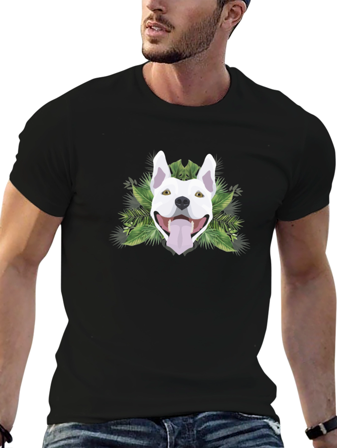 Pitbull Dog Head Graphic Tee - Cool Tropical Design