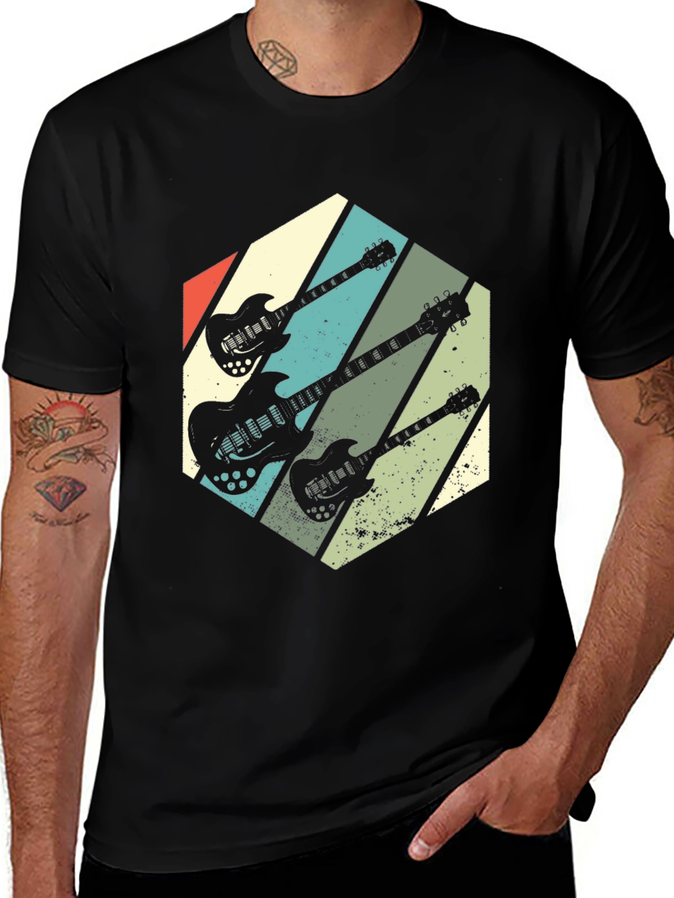 Retro Guitar Graphic T-Shirt - Vintage Rock Style