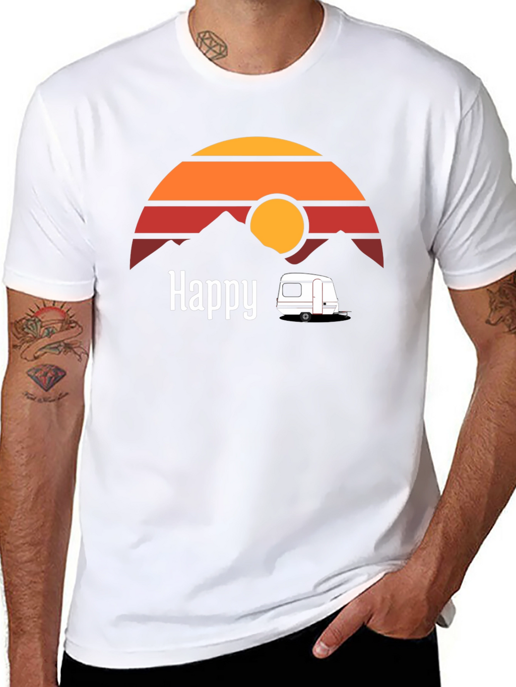 Happy Camper T-Shirt - Retro Sunset Graphic Tee