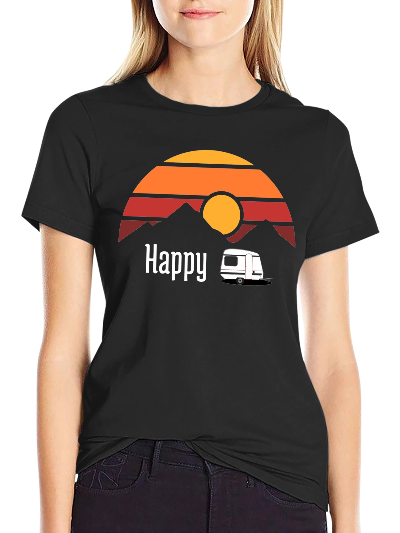 Happy Camper T-Shirt - Retro Sunset Graphic Tee