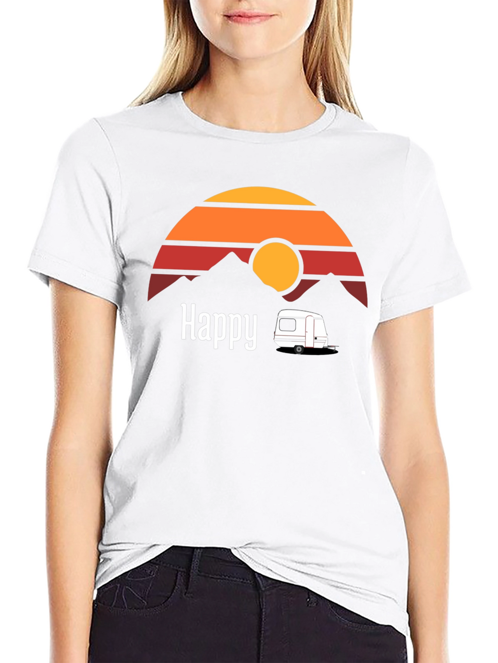 Happy Camper T-Shirt - Retro Sunset Graphic Tee