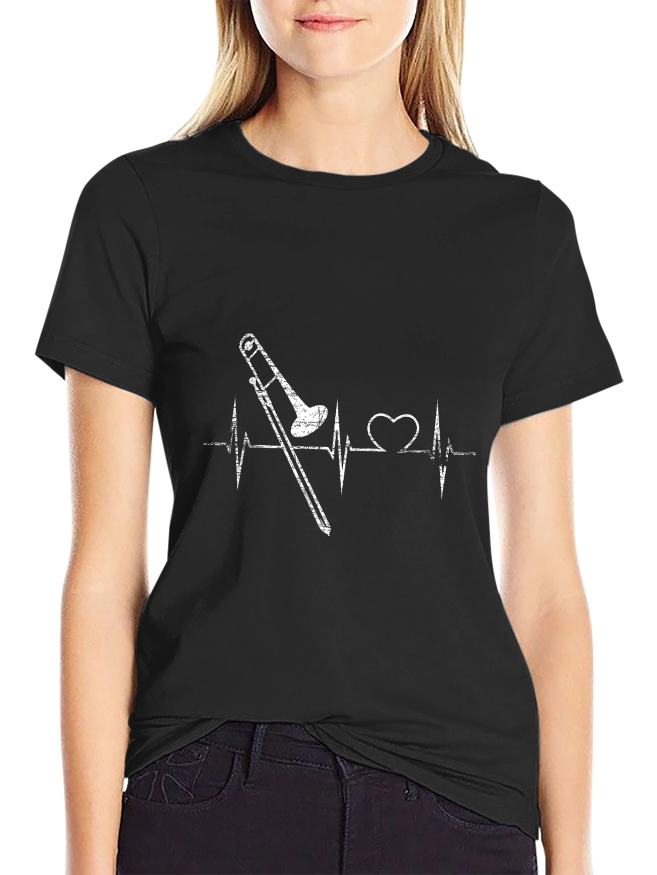 Trombone Heartbeat Graphic Tee - Music Lover Shirt