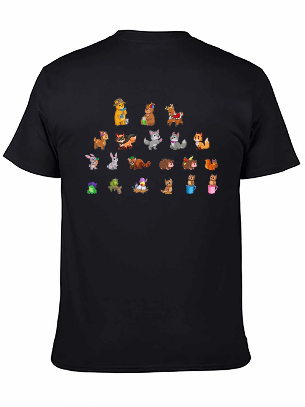Cartoon Animal Print Black T-Shirt