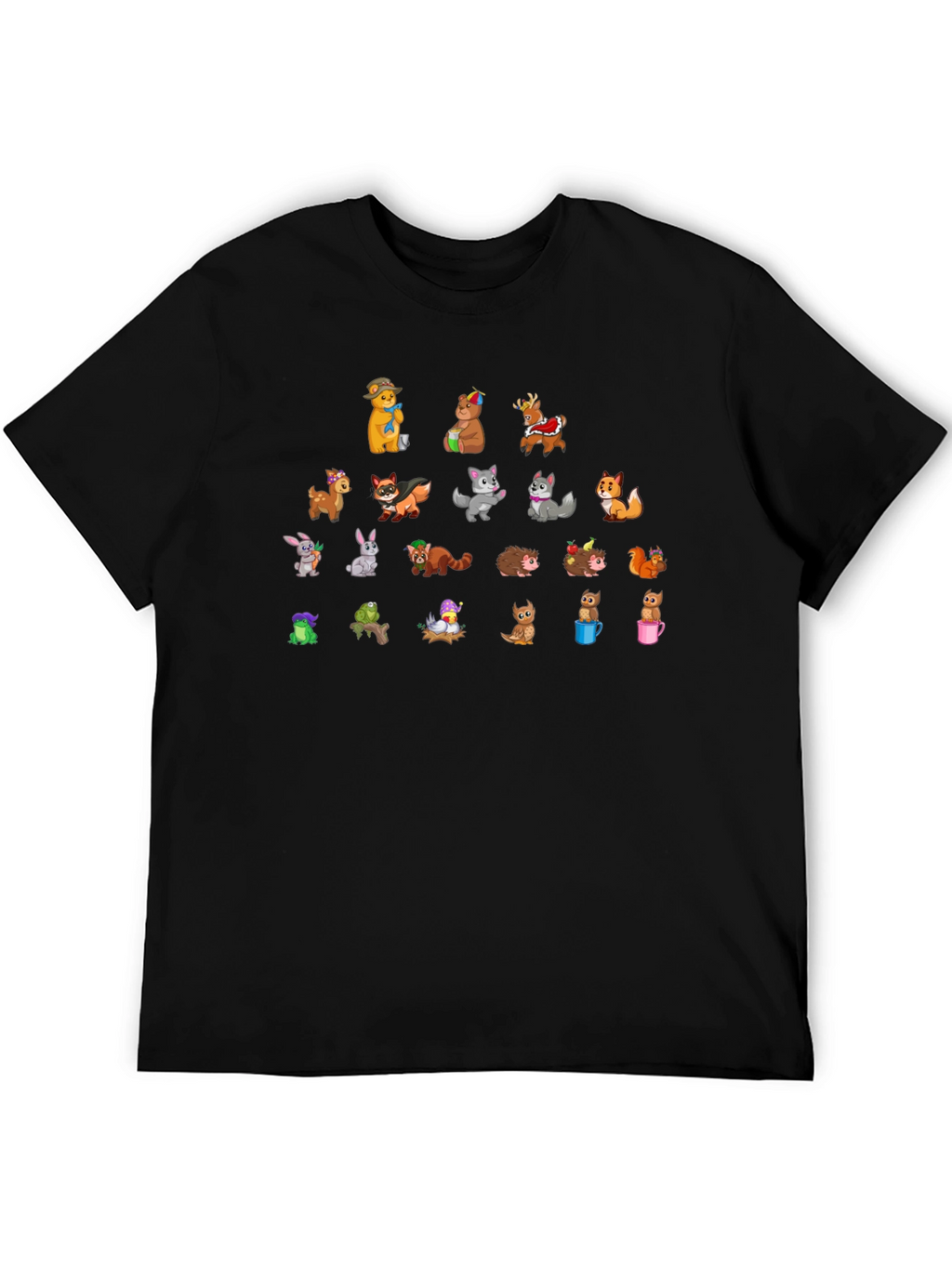Cartoon Animal Print Black T-Shirt