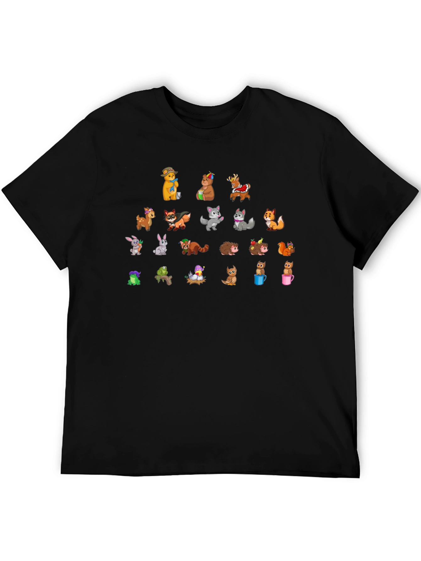 Cartoon Animal Print Black T-Shirt