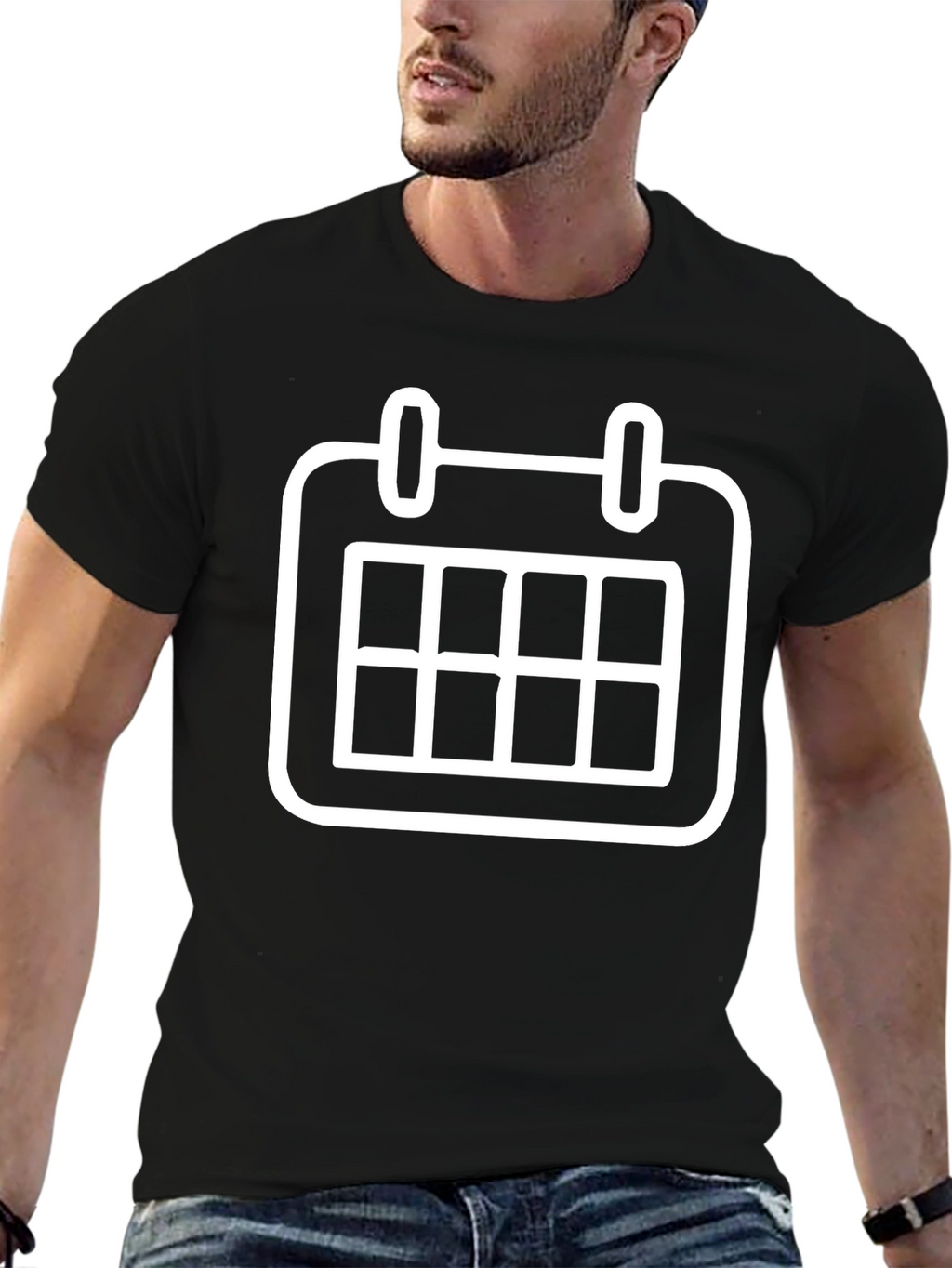 Black T-Shirt with White Calendar Graphic