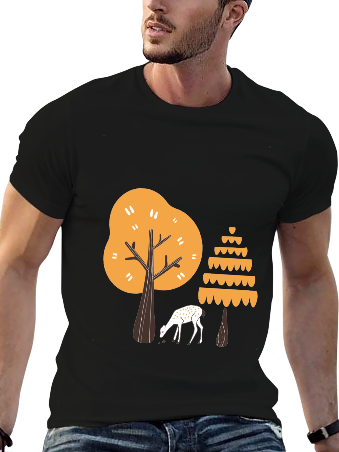 Nature Graphic Tee: Deer & Trees