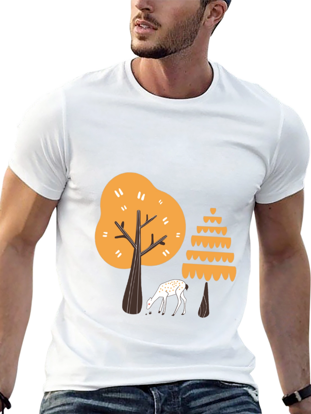 Nature Graphic Tee: Deer & Trees