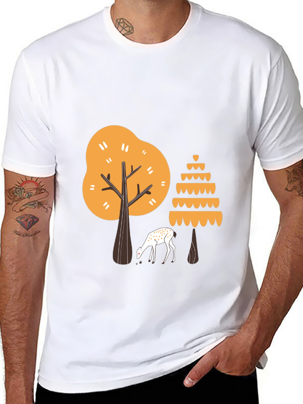 Nature Graphic Tee: Deer & Trees