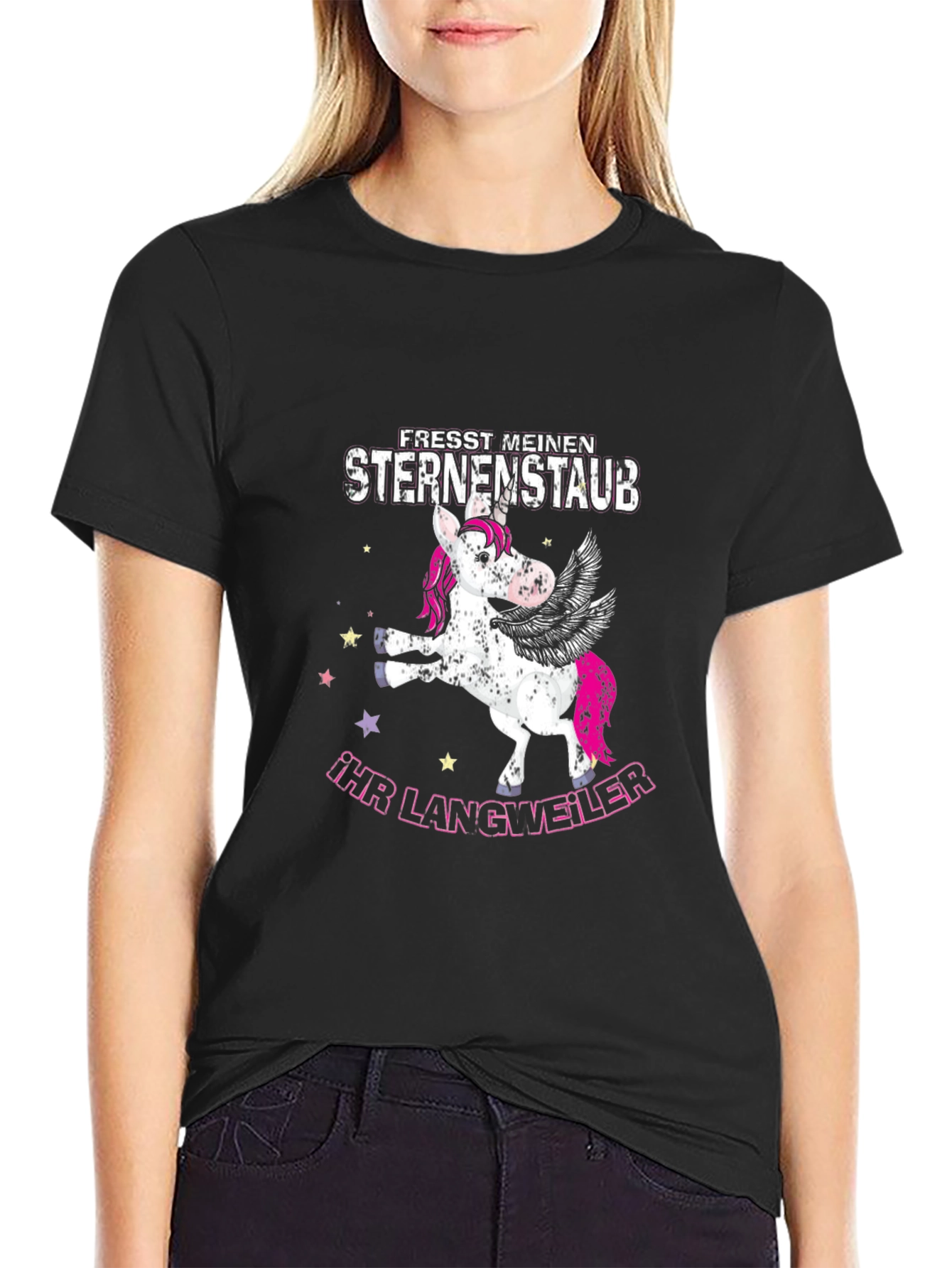 Funny Unicorn Sternenstaub Black T-Shirt