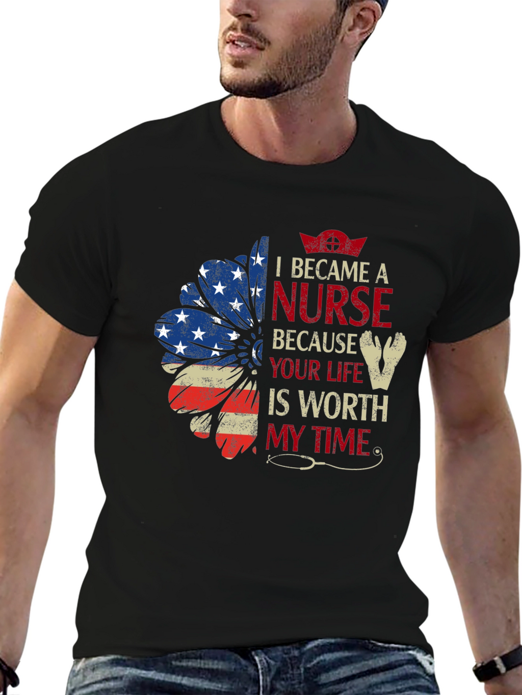 Nurse American Flag Graphic T-Shirt