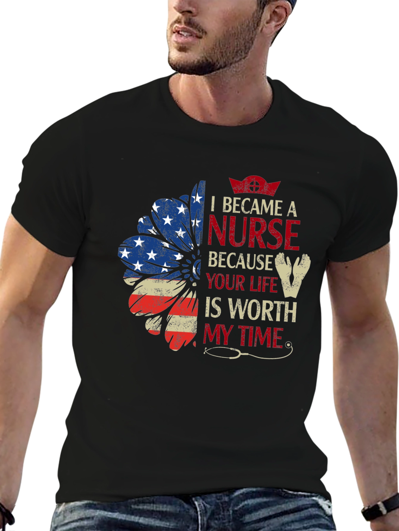 Nurse American Flag Graphic T-Shirt