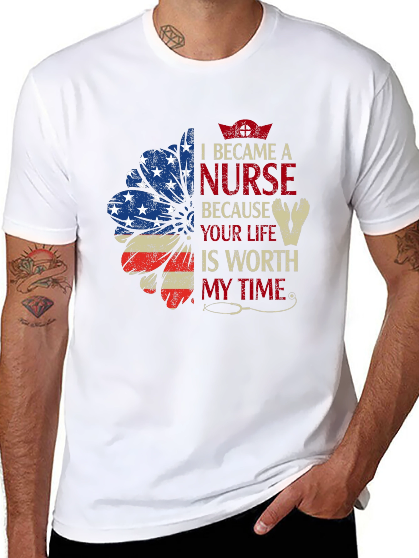 Nurse American Flag Graphic T-Shirt