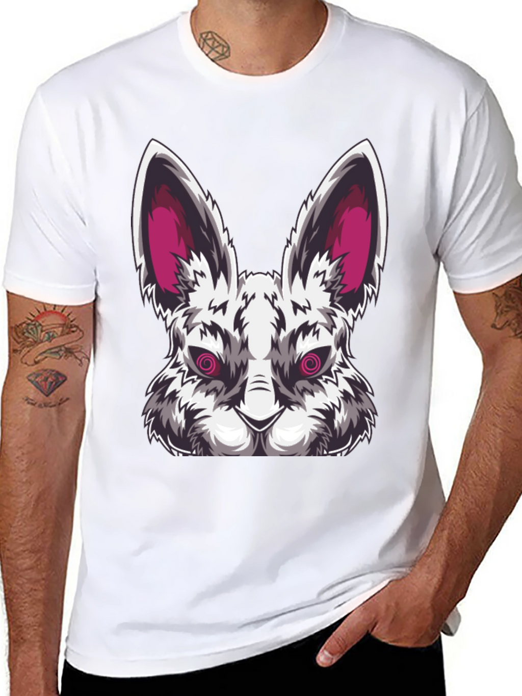 Mens Black T-Shirt with Evil Rabbit Graphic