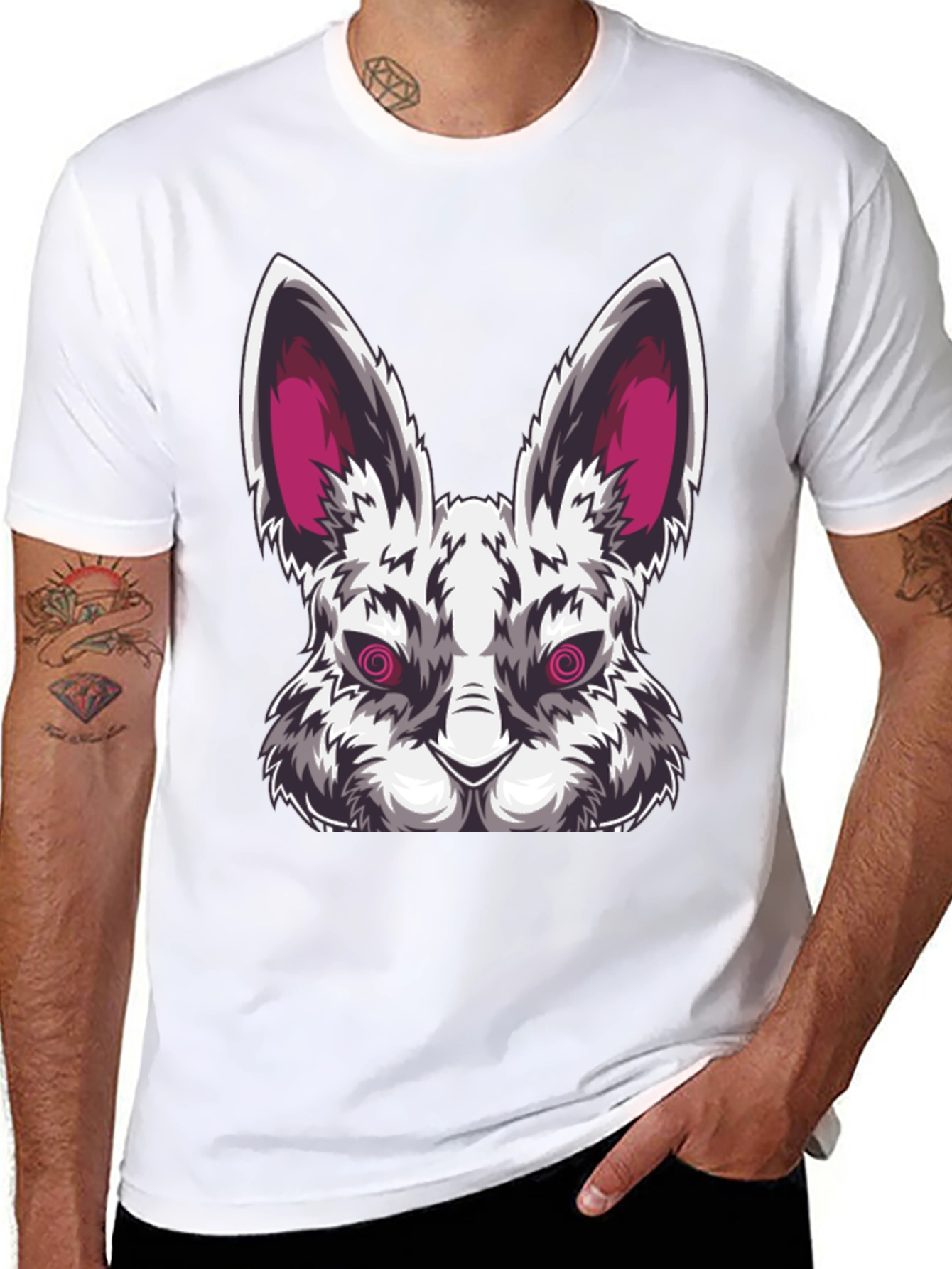 Mens Black T-Shirt with Evil Rabbit Graphic
