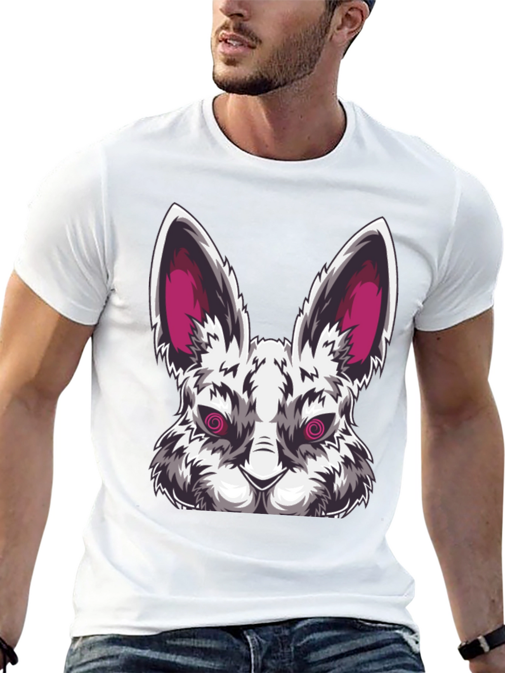Mens Black T-Shirt with Evil Rabbit Graphic