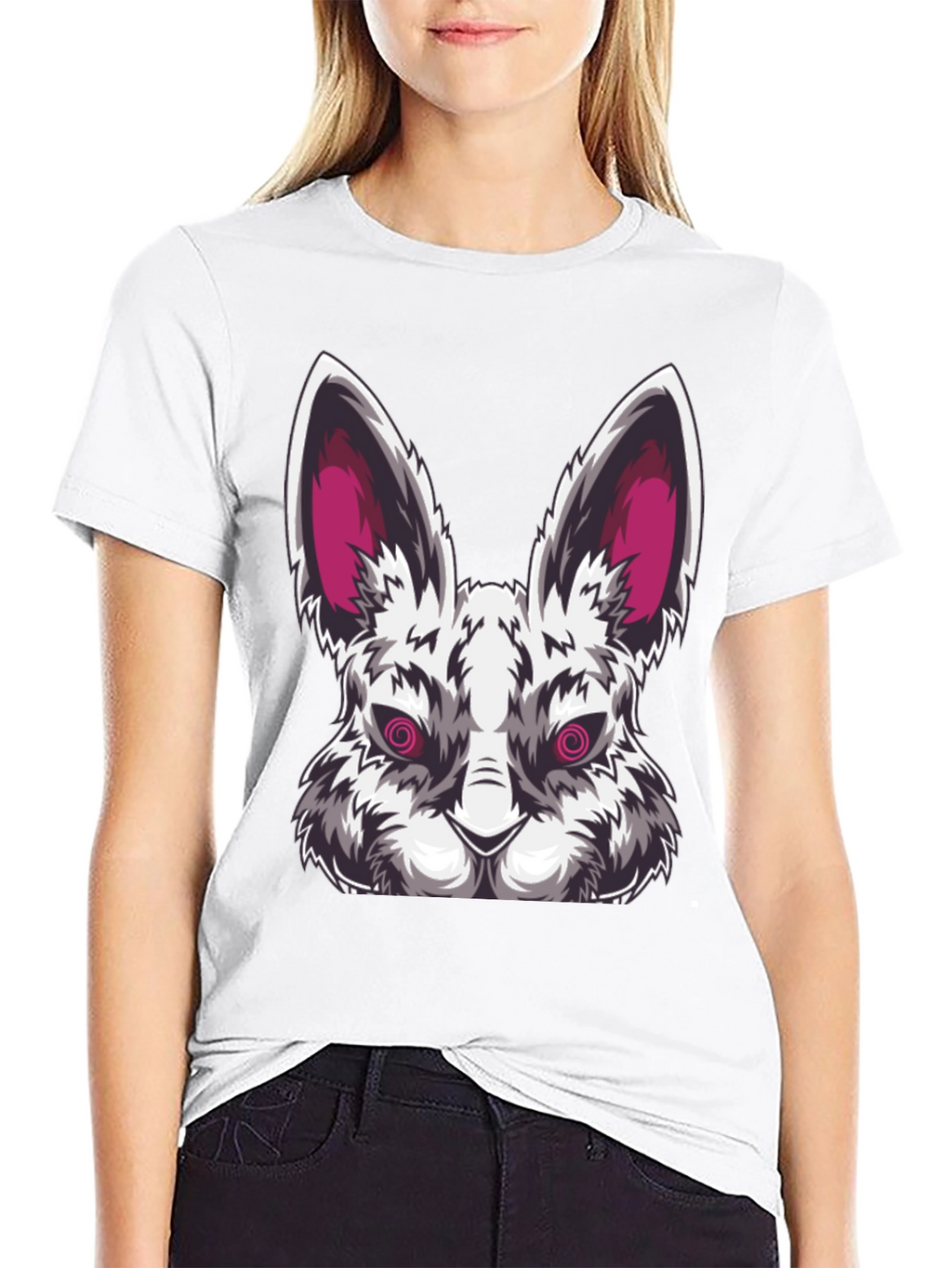 Mens Black T-Shirt with Evil Rabbit Graphic