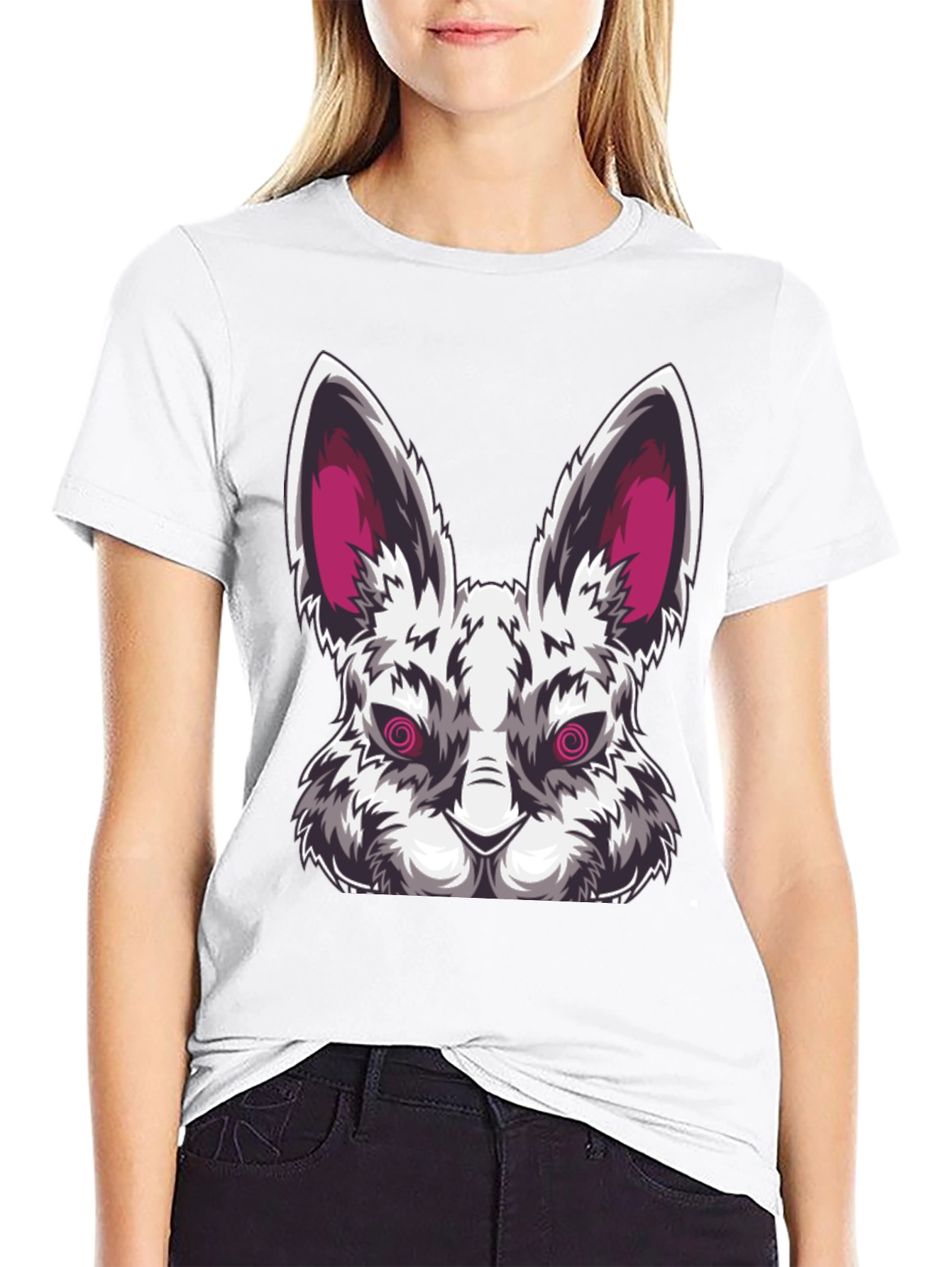 Mens Black T-Shirt with Evil Rabbit Graphic