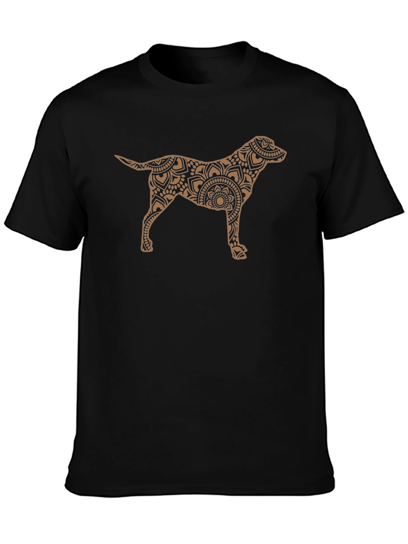 Dog Mandala Graphic Tee - Black Cotton Casual Shirt