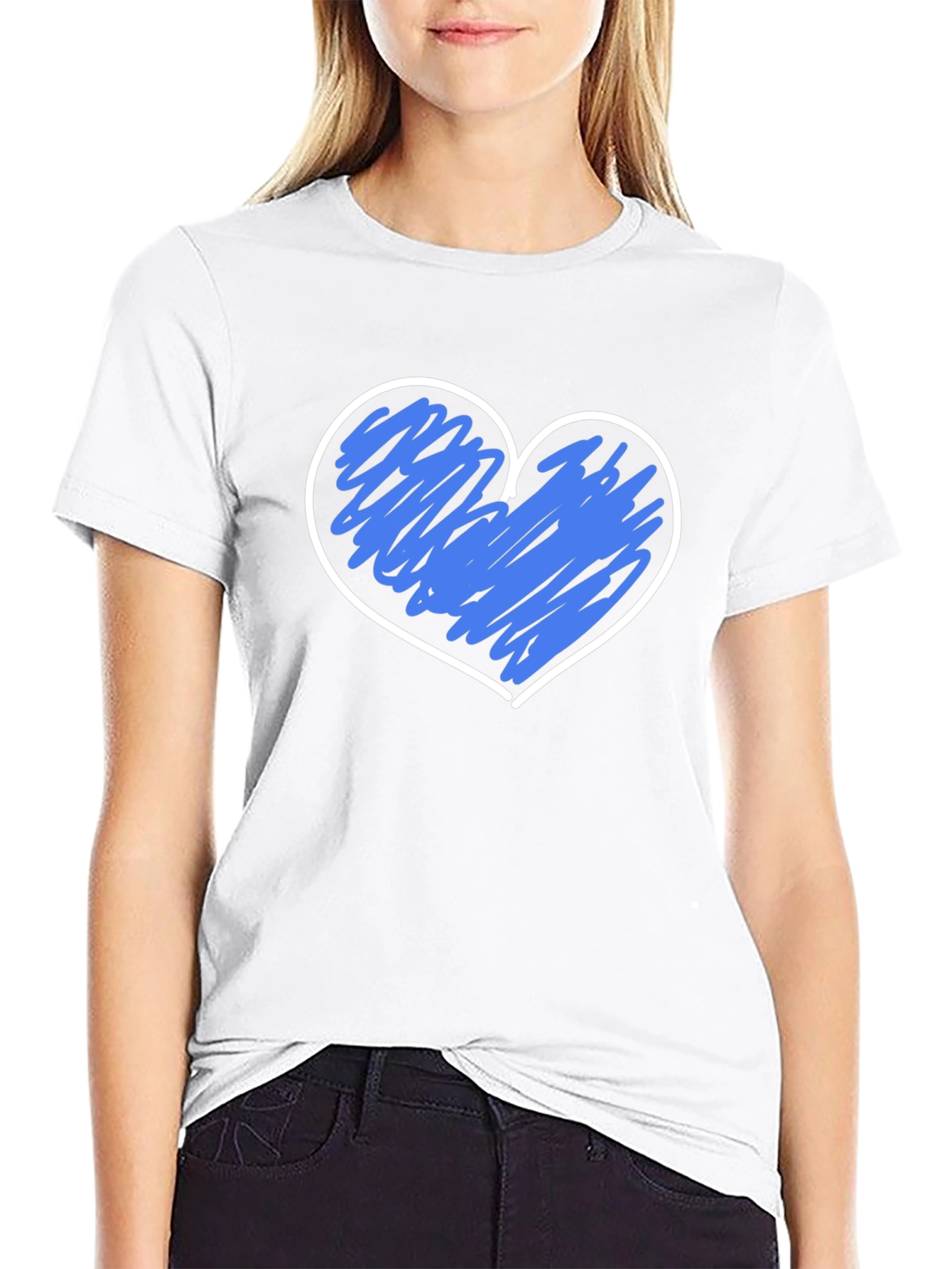 Heart Scribble Graphic T-Shirt - Black Crew Neck