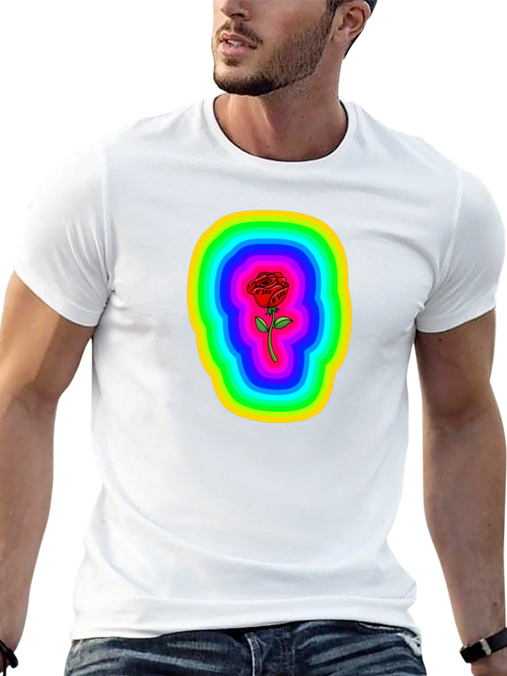 Rainbow Rose Graphic Black T-Shirt